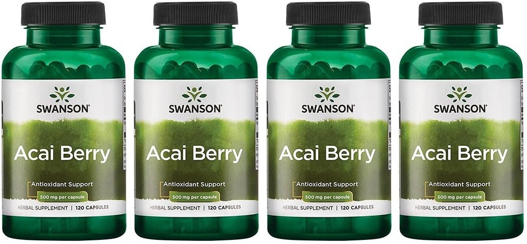 Swanson Acai Berry Antioxidant Support 500 Milligram 120 Kapsler (4 Pack)
