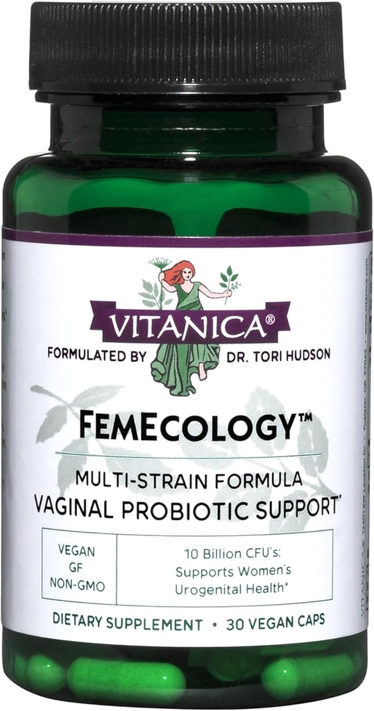Vitanica Femecology, Vaginal og Intestinal Probiotisk Support, Vegetarisk, 30 Kapsler