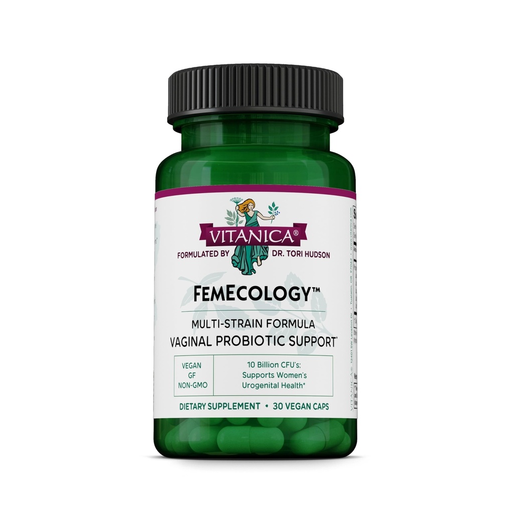 Vitanica Femecology, Vaginal og Intestinal Probiotisk Support, Vegetarisk, 30 Kapsler