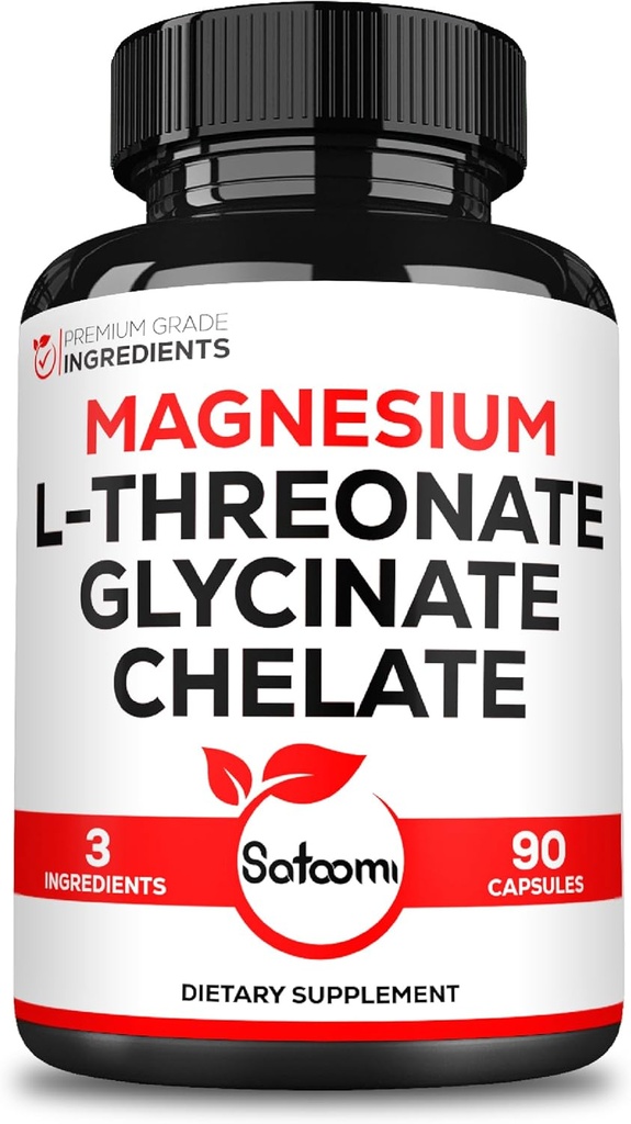 Satomi 3in1 1200mg Magnesium L- Threonat Supplement med Magnesiumglycinat & Magnesiumchelat - 90 kapsler