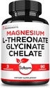 Satomi 3in1 1200mg Magnesium L- Threonat Supplement med Magnesiumglycinat & Magnesiumchelat - 90 kapsler