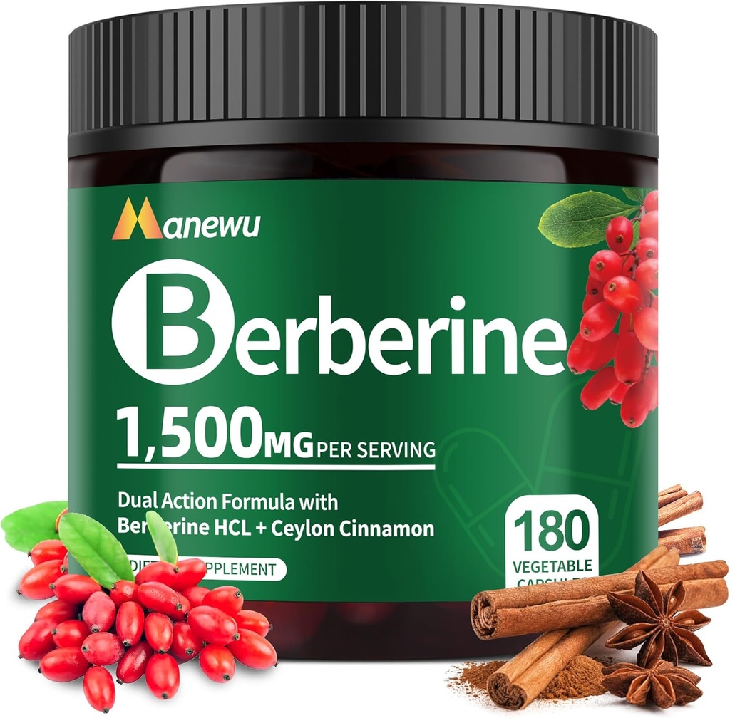 Økologisk Berberine supplement - 180 greve Berberine med Ceylon Cinnamon & Citrus Bergamot, kanel Kosttilskud, Berberine 1500mg Complex, 3- måned Supply