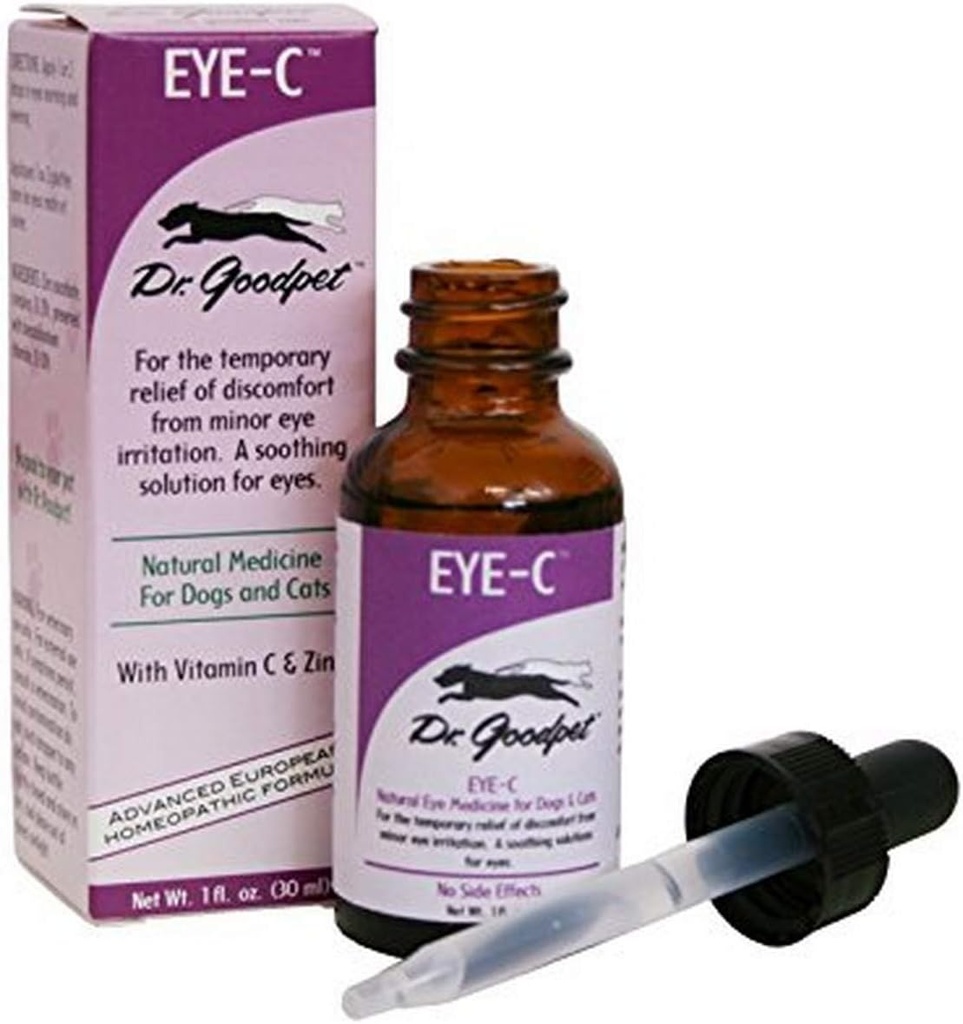 Dr. Goodpet Eye- C All- Natural Eye Drops for Hunde, Katte, Heste, Små Dyr MÅ 124; Human Quality Zink & Vitamin C MÅ 124; Superior to Eye Wash MÅ 124; Soithes, Fugt og Hjælper Irritation MÅ 124; Lavet i USA
