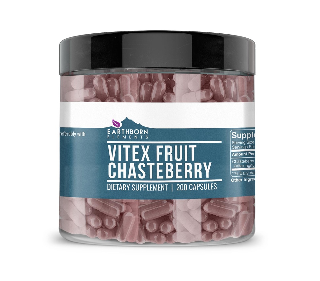 Earthborn Elements Vitex (Chasteberry) 200 Capsules, Pure & Undiluted, No Additives