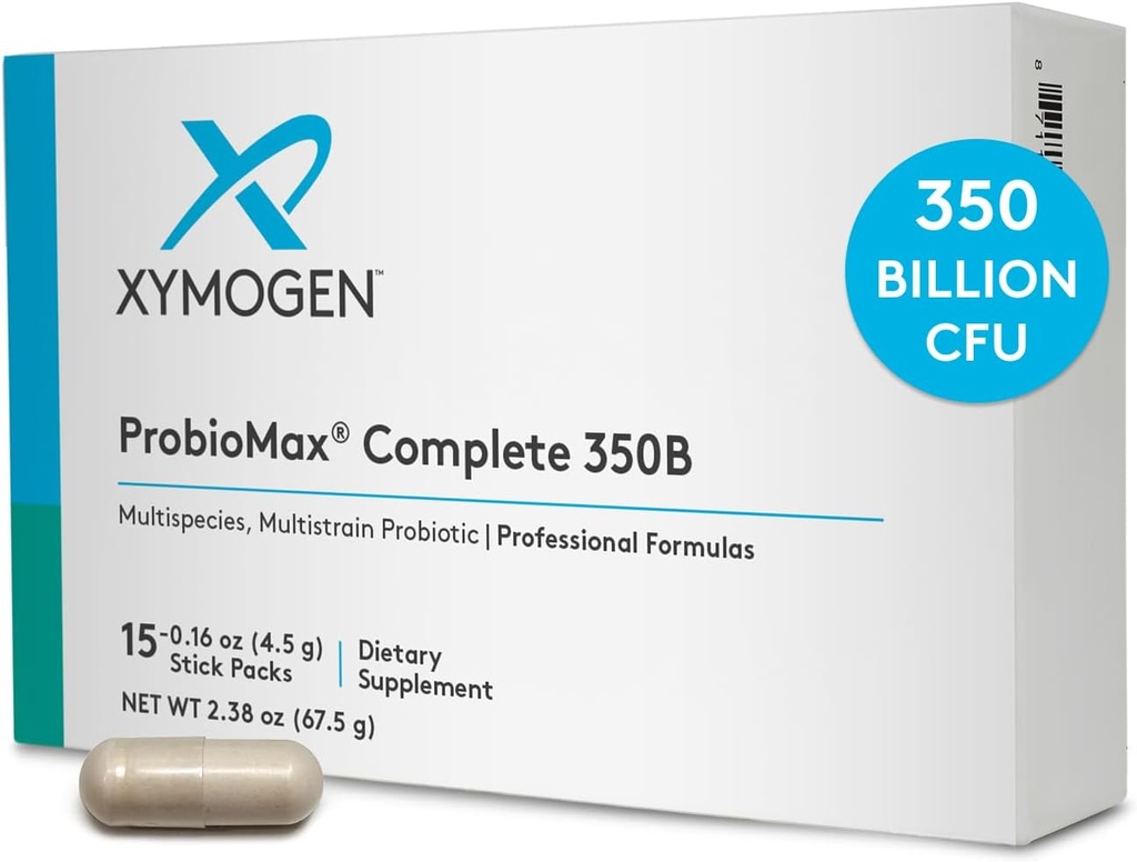 XYMOGEN ProbioMax Complete 350B - Dairy- Free, High Potency 350 CFU 18- Strain Probiotic Supplement - Understøtter immunforsvaret + Gut Health - Tidligere ProbioMax 350 DF (15 Single Serving Stick Packs)