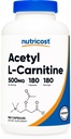 Nutricost Acetyl L- Carnitin (ALACAR) 500mg, 180 Kapsler, 180 Servering - non-GMO og Gluten Free, 1 Kapsel pr Servering