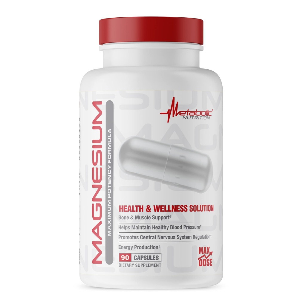 Metabolisk ernæring Magnesium, 650mg per servering, non- GMO, Vegan, Gluten Free, 90 Kapsler