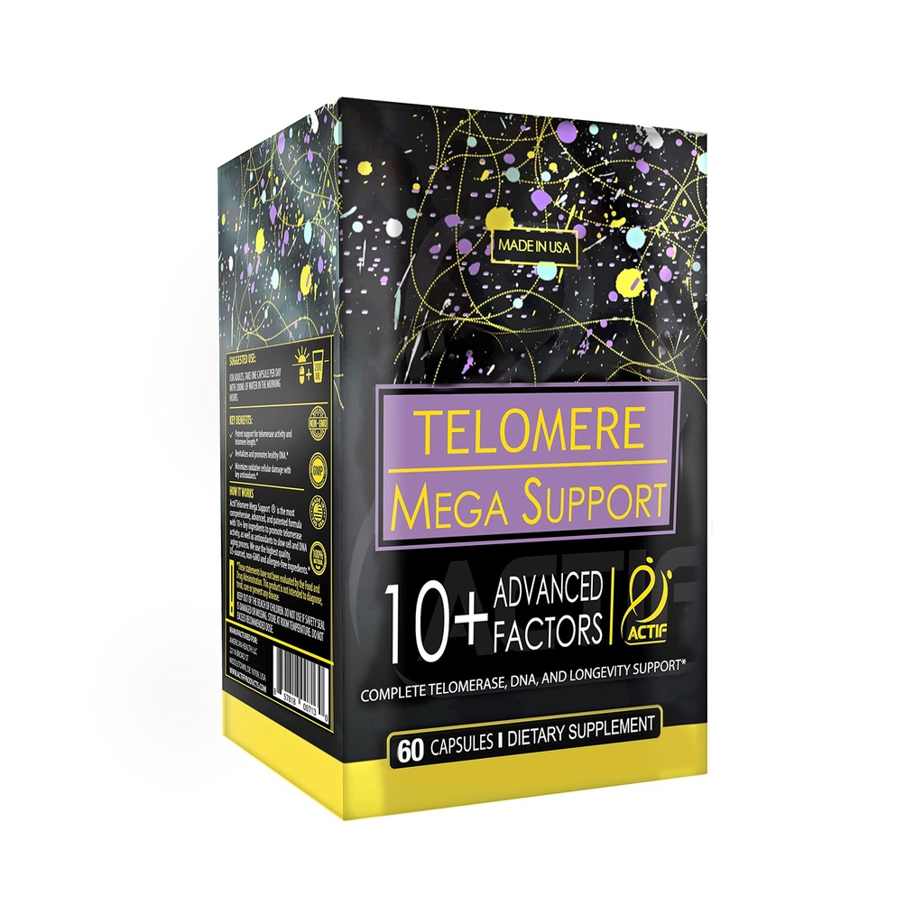 Aktivitet Telomer Mega Support med 10 + Faktorer, Non- GMO, Telomerase og DNA supplement til energi, hukommelse og anti-aging, Made in USA, 60 Greve