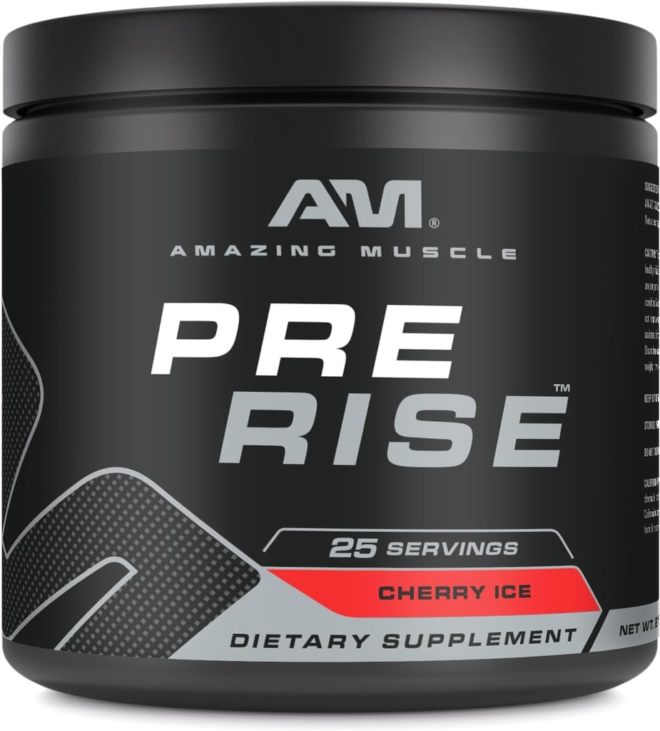 Amazing Muscle Pre Rise | Pre-Workout Powder Supplement with Caffeine & Beta-Alanine for Men & Women | 25 Servings (25 Servings, Cherry Ice)