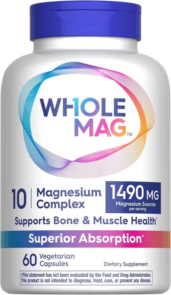 WholeMag Magnesium Supplement Complex; 60 Vegetariske Kapsler; 124; Understøtter Muskel, Ben, & Nerve Sundhed *