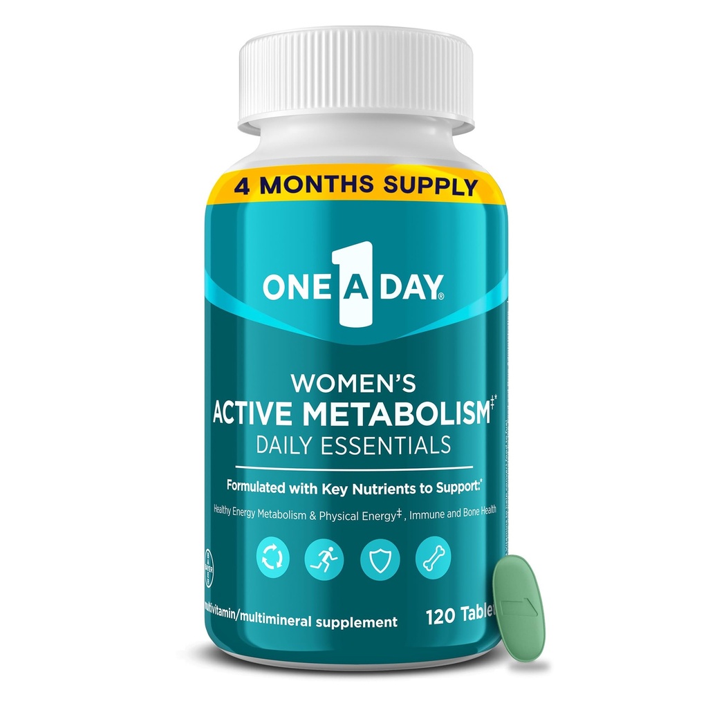 En dag kvinders aktive Metabolisme Daglig Essentiel, Multivitamin for kvinder, Metabolisme Support, Vitaminer for kvinder med alle 8 B-Vitaminer, D-vitamin, Magnesium & mere, 120 Tæl