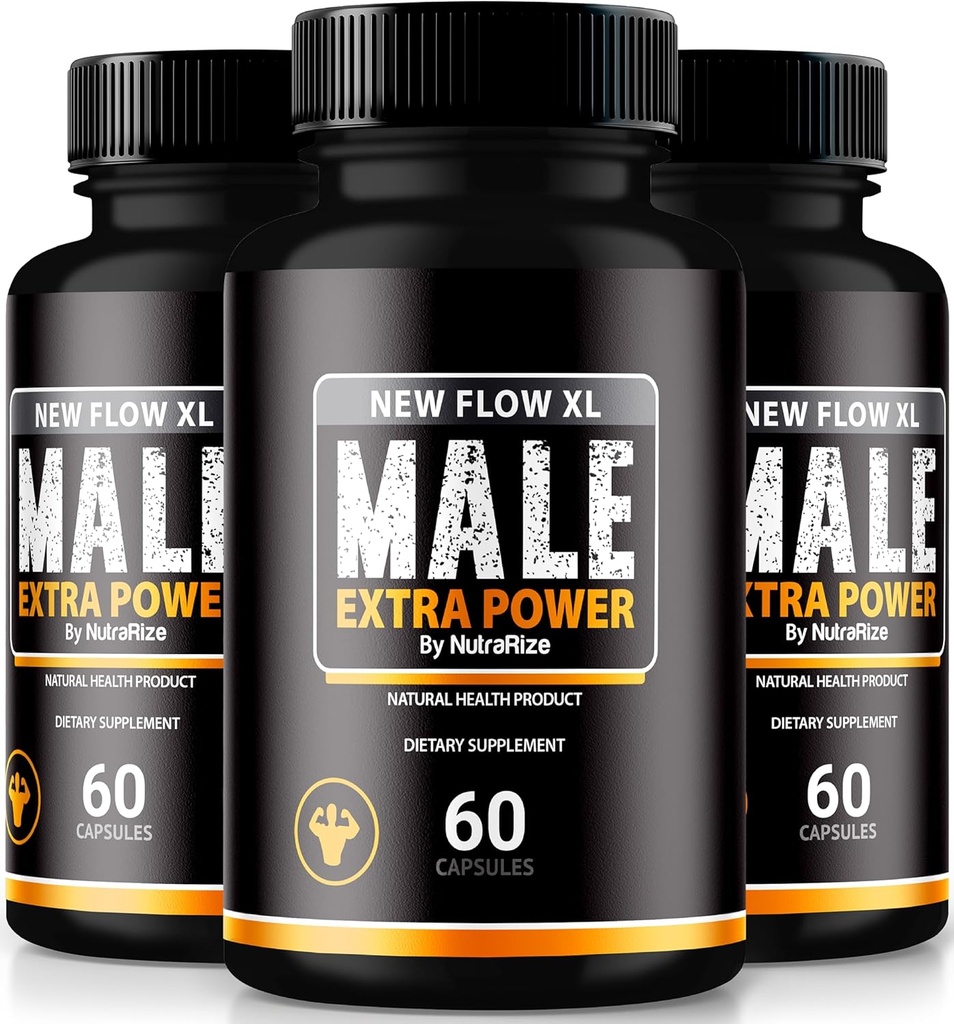 (3 Pack) New Flow XL kapsler til mænd, NewFlow XL mandlige piller, alle naturlige formel for muskelmasse og maksimal ydeevne, officielle NewFlowXL anmeldelser (180 kapsler)