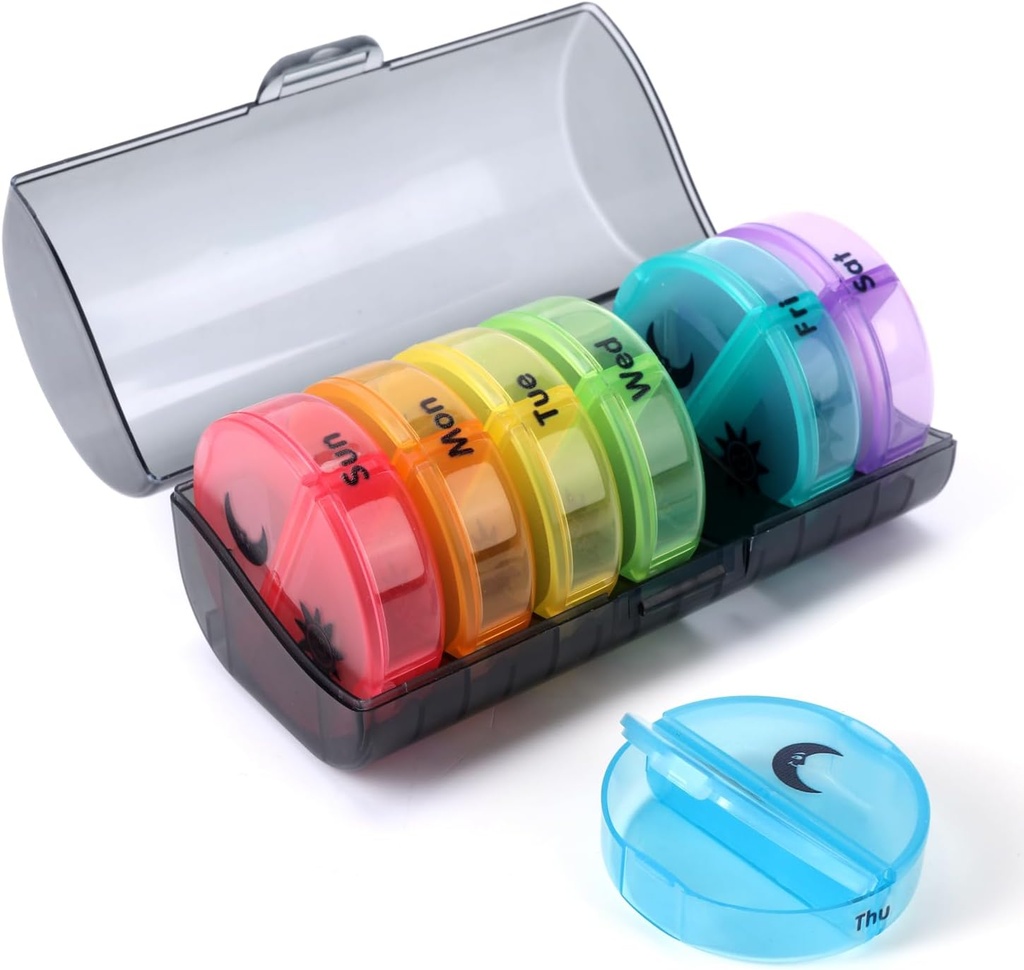 Ugentlig Pill Organizer 2 gange om dagen, Rejser Pill Box 7 Dag, AM PM to gange om dagen Pill Case, Bærbare daglige Vitamin Organizer til Medicin, Vitamin, Fish Oil, Kosttilskud (Multi- Color)