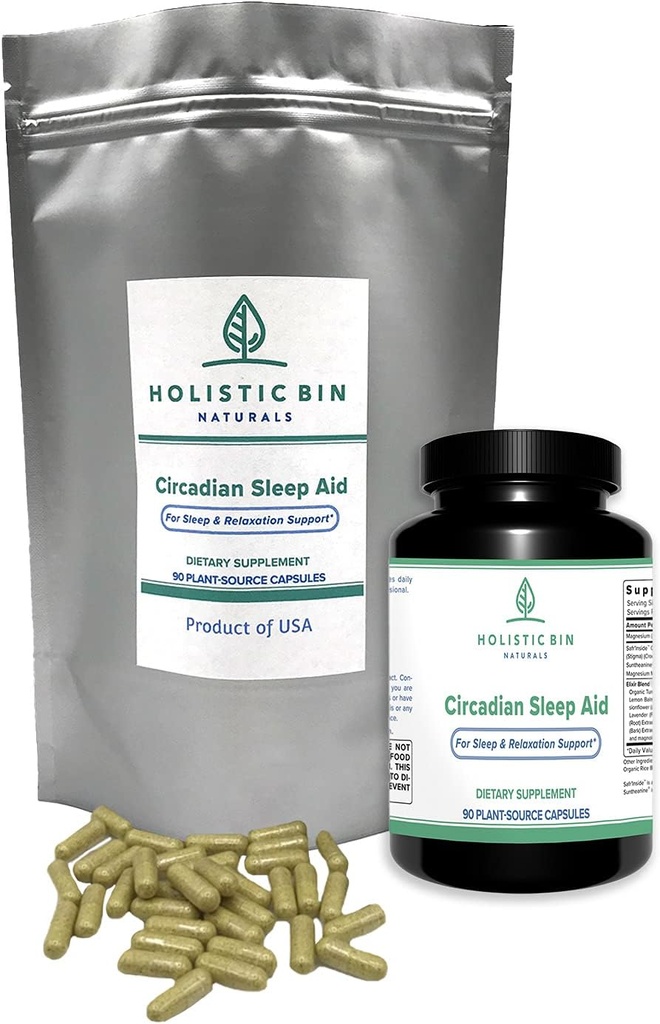 Holistic Bin Circadian Sleep Aid | Science-Backed All Natural Sleep Aids for Adults | Non-Groggy & Non-Habit Forming with L-Theanine, Magnesium, Valerian Root, & More for Sleep Help