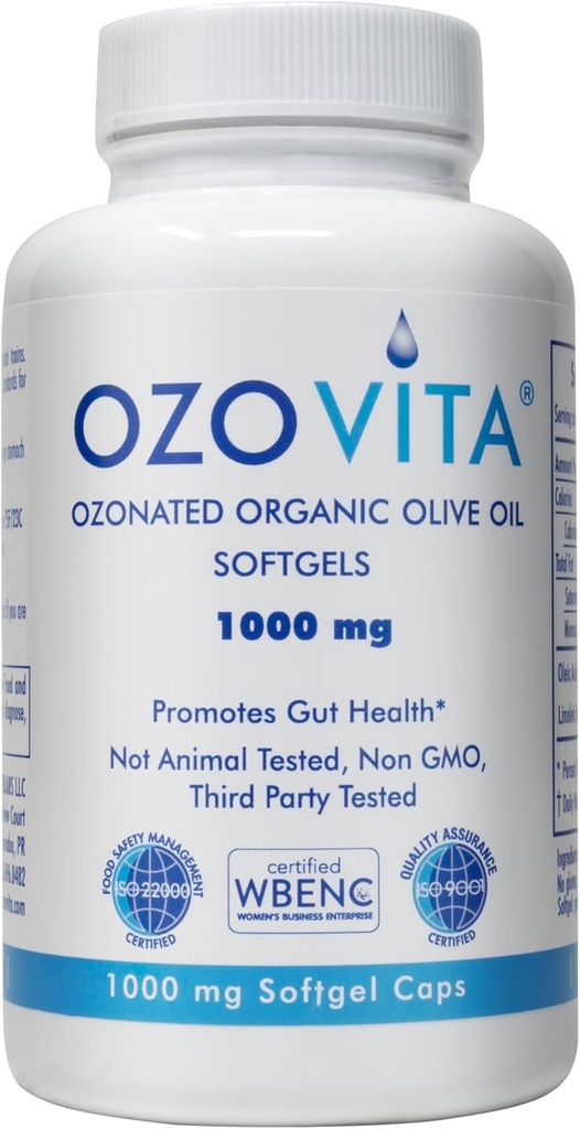 Høj potens Ozonated Organic Extra Virgin Olivenolie Softgels 1000mg • 124; Pure Oxygenated Capsules for immunsupport & Gut Health • 124; Organic Oxygen Infunded Supplement • 124; 60