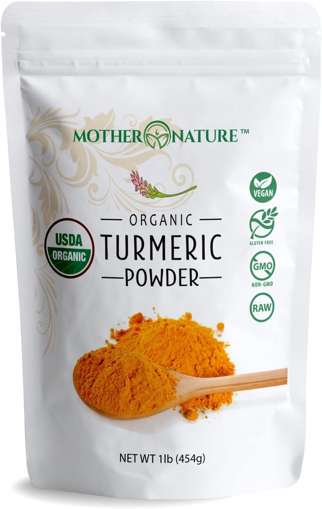 Økologisk gurkemeje pulver med Curcumin - Indisk voksen gurkemeje (1lb, 16Oz) - Kraftfuld fælles disconfort Relief, Reducere hævelse, Antioxidant - Vegan, Gluten- fri, Non- GMO & Dairy- fri