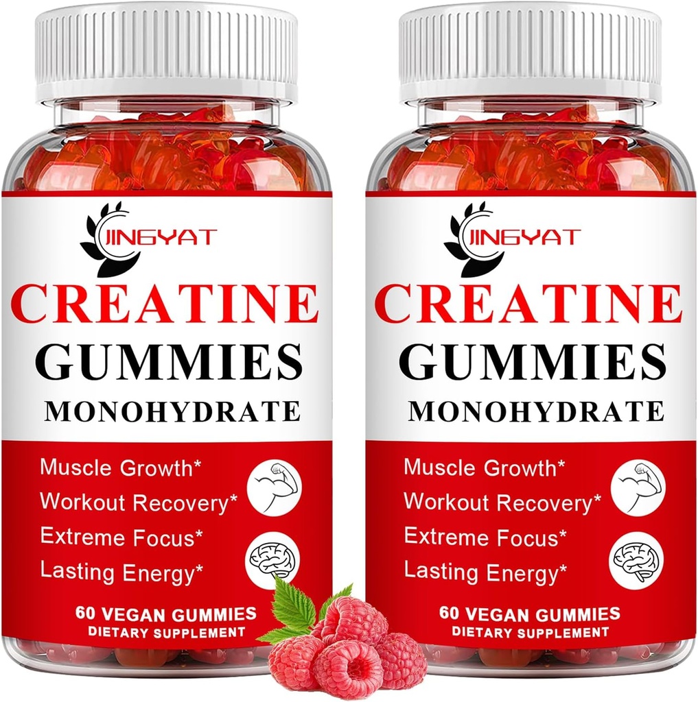 (2 Pack) Kreatinemonohydrat Gummies Sukker Gratis Chewable Creatin for Building Muscle, Boost Focus, Styrke, Endurance, 5g Creatinemonohydrat Gummy for mænd og kvinder, 4X stærkere end pulver kapsler