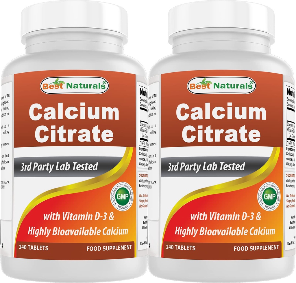 Bedste Naturals Calciumcitrat med D3- 240 tabletter (240 greve (pakke med 2))