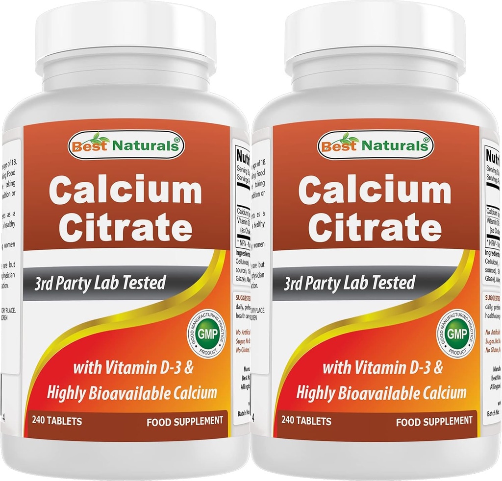 Bedste Naturals Calciumcitrat med D3- 240 tabletter (240 greve (pakke med 2))