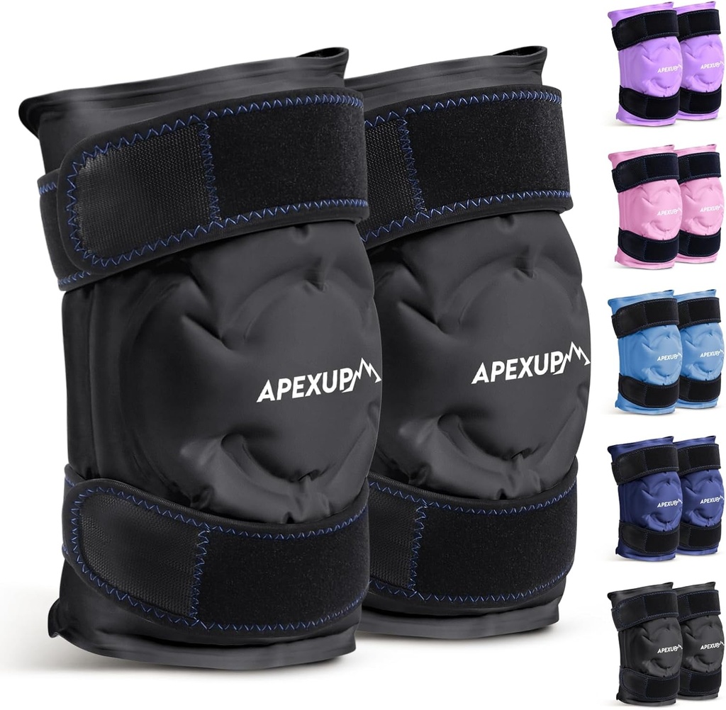 APEXUP Ice Pack til Knee Pain Relief, Stor Genbrugelig Wrap efter kirurgi, Fleksibel Gel Cold Pack til skader, Smerte Relief til ryg, skulder, albue, Ankle og ben (sort, L, 2PK)