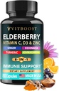 Elderberry immunforsvar Support 8-in-1 Formel med Echinacea, C-vitamin & zink, D-vitamin 5000 IE, gurkemeje, Ginger, Ashwagandha - 60 kapsler