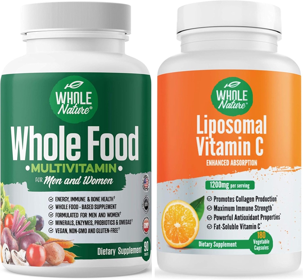 Hel mad Multivitamin til mænd og kvinder Plus Liposomal Vitamin C Høj Absorption Vegan kapsler