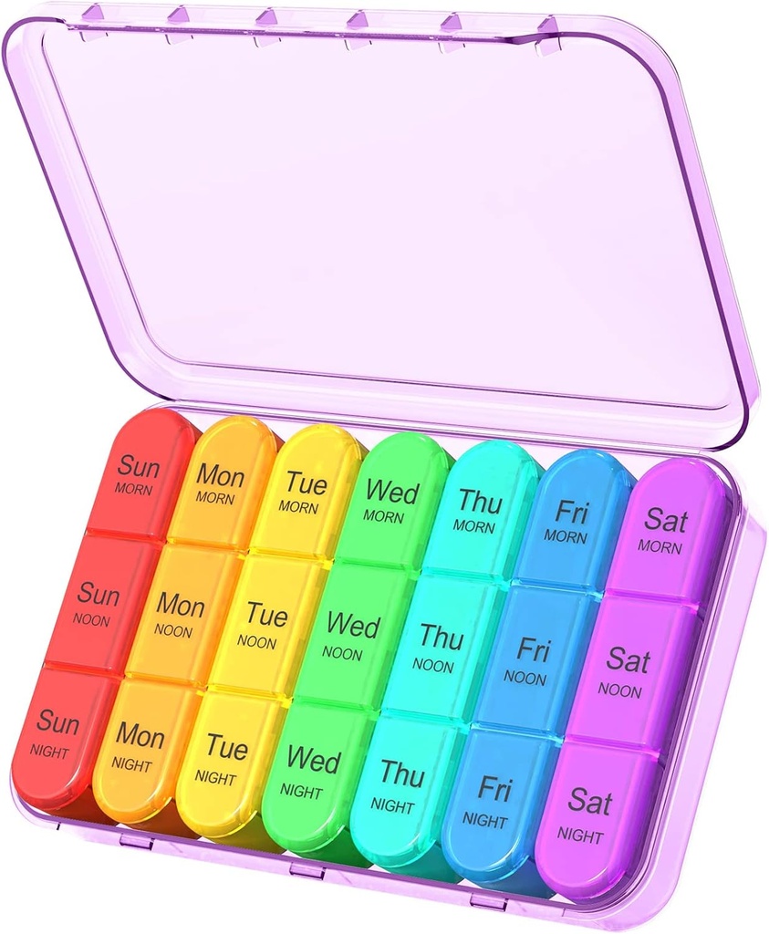 Daviky Weekly Pill Organizer 3 Times a Day, Travel Pill Organizer 3X a Day, Pill Box 7 Day, Daily Pill Box Organizer, Pill Cases Organizers 7 Day, Medicine Organizer to Hold Vitamins and Medication
