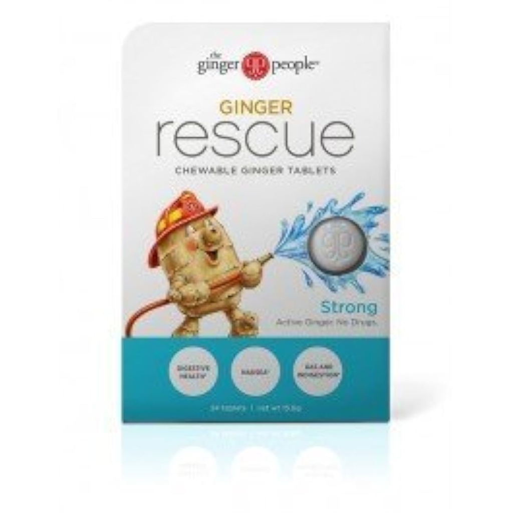 The Ginger People Ginger Rescue ® Chewable Tablets Drug Free Diguestive Health, 5,5 oz Chewable Tablets, Strong Ginger Flavor, 0,55 Oz, 10 Count Caddy (240 Tablets)