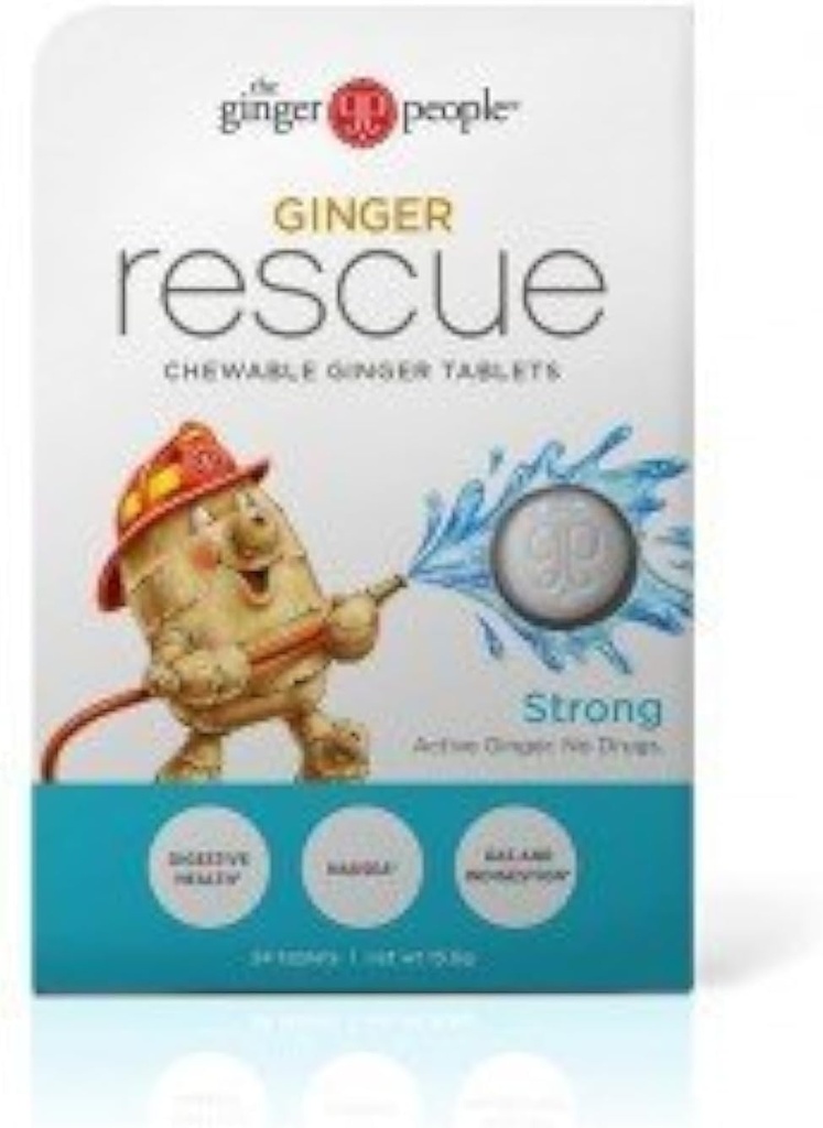 The Ginger People Ginger Rescue ® Chewable Tablets Drug Free Diguestive Health, 5,5 oz Chewable Tablets, Strong Ginger Flavor, 0,55 Oz, 10 Count Caddy (240 Tablets)
