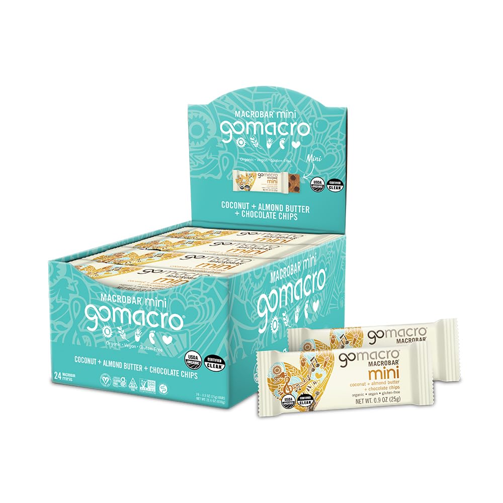 GoMacro MacroBar Mini Organic Vegan Snack Bars - Coconut + mandelsmør + chokolade Chips (0,90 Ounce, 24 Greve)