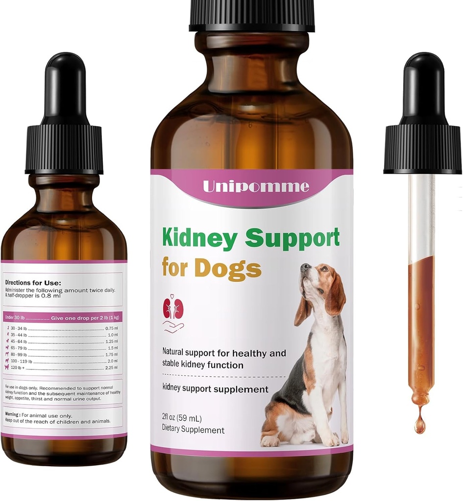 Nyresupport supplement til hunde - Understøtter Nyrefunktion sundhed i hund - Naturlige Herbal Drops 2 oz - Forbedre blod i urin, mangel på appetit, vægttab, overdreven drukning, letargi, Hull Coat