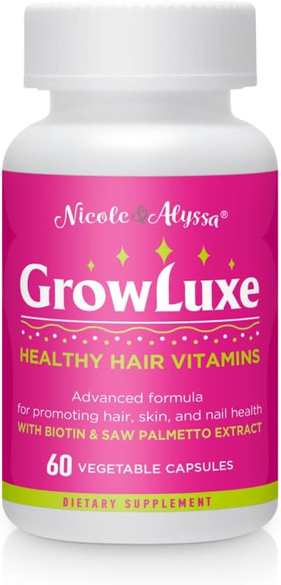 Nicole & Alyssa Growluxe hår hud og negle Vitamin supplement til mænd og kvinder - 60 Vegetariske kapsler - Gluten Free - Non- GMO - Lavet i USA - Understøtter stærke negle, hår og hud (pakke med 1)