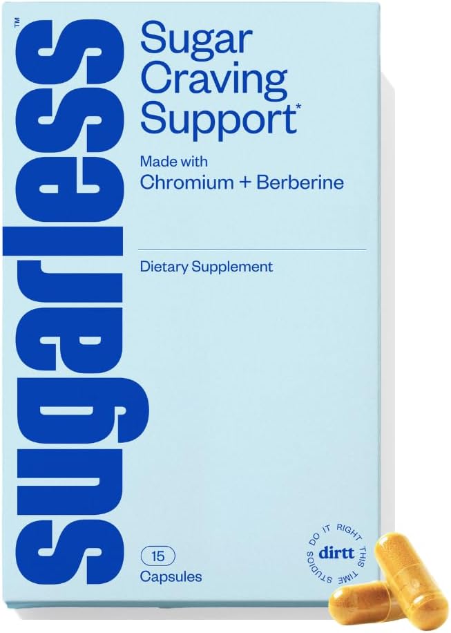 Sugarless Stop Sugar Cravings Supplement, Natural Curb Appetite and Sugar Suppressant Formel Support w / Chrom Picolinate + Berberine Supplement, Non- GMO Hunger Suppressant for Women & Men (15 ct)