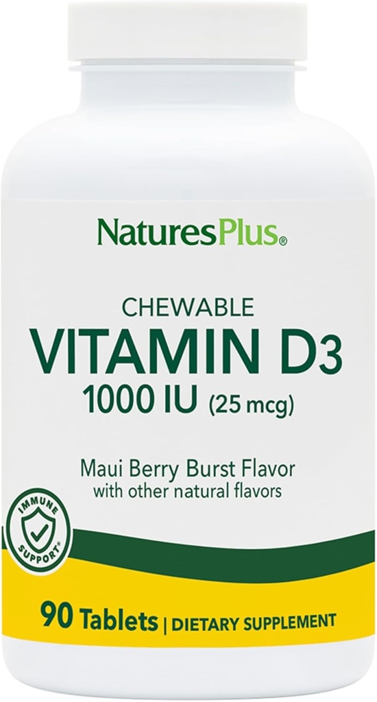 NaturePlus D3-vitamin (1000 IE) - 90 tyggetabletter, Maui Berry Burst Flavor - Vegetarisk, Gluten Free - 90 Servering
