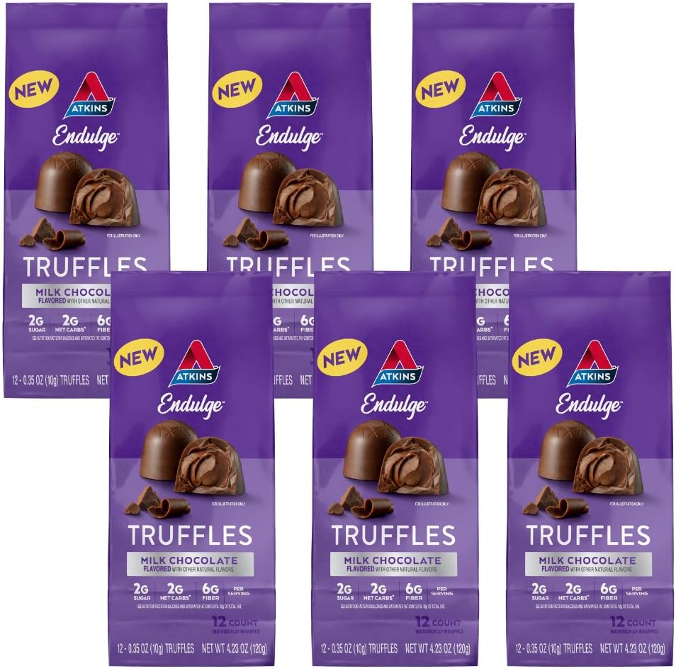 Atkins Endulge Milk Chocolate Trøfler, Low Sugar, Low Carb, Keto Friendly, 6 Pack (12 Trøfler Hver Pack)