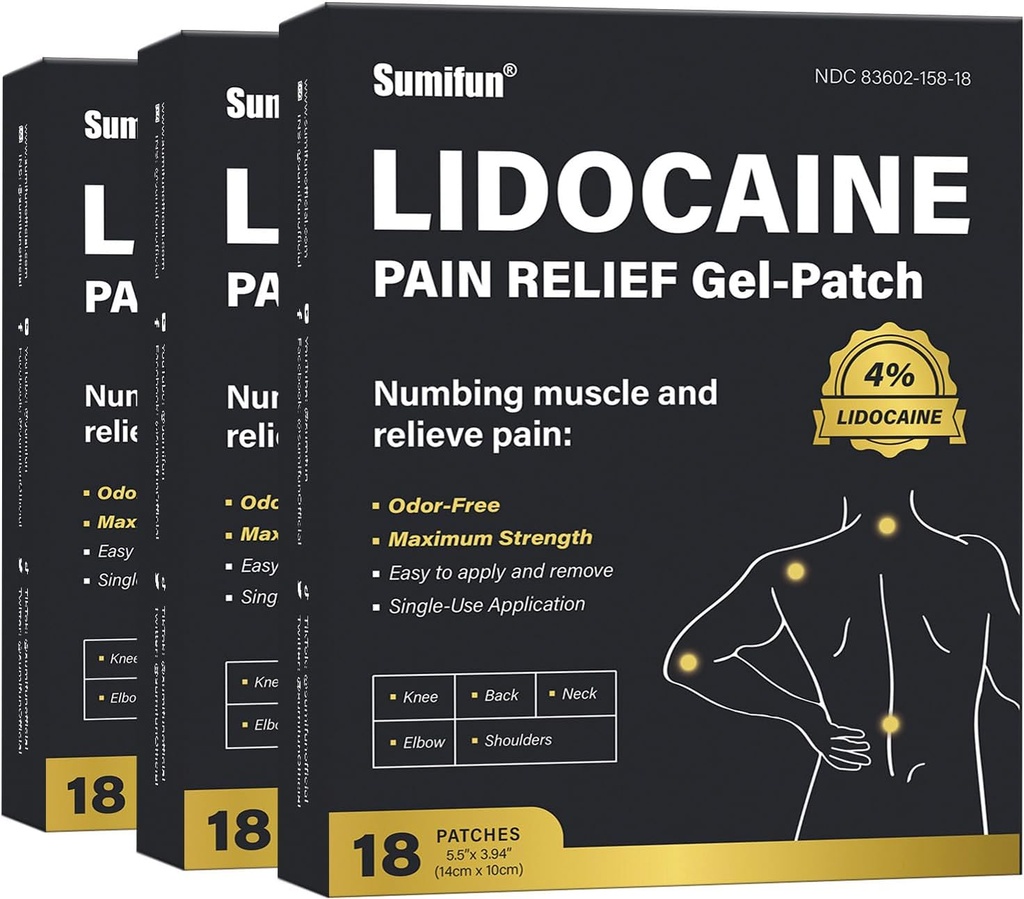Sumifun 4% Lidocain Pain Relief Patches - 54 Count Patches for Back, Shoulder, Muscle, Joints, Knee Pain Relief - Lavere Rygsmerter Relief Produkter - Smerte Patches Maksimal styrke Lidocain