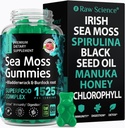 Irish Sea Moss Gummies - Detox & Thyroid Support for Women & Men - Black Seed Oil, Manuka Honey, Fenugreek, Chlorophyll: Immunstøtte, Immunity Supplement - Burdock Root, Bladderwrack - 60 Gummies
