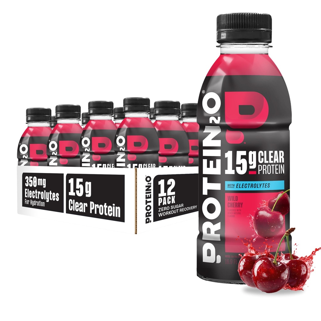 Protein2o Hydration Drink - 2-in-1 Flydende Clear Whey Protein Isolate og Electrolyte Drink - 15g Protein, Vitaminer B5, B6 - efter-træning Inddrivelse - 16,9 Fl Oz - 12 Grev Wild Cherry