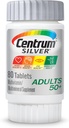 Centrum sølv Multivitamin til voksne 50 Plus, Multivitamin / multimineral supplement, vitamin D3, B-vitaminer, gluten fri, non-GMO ingredienser, understøtter hukommelse og kognition hos ældre voksne - 80 Ct