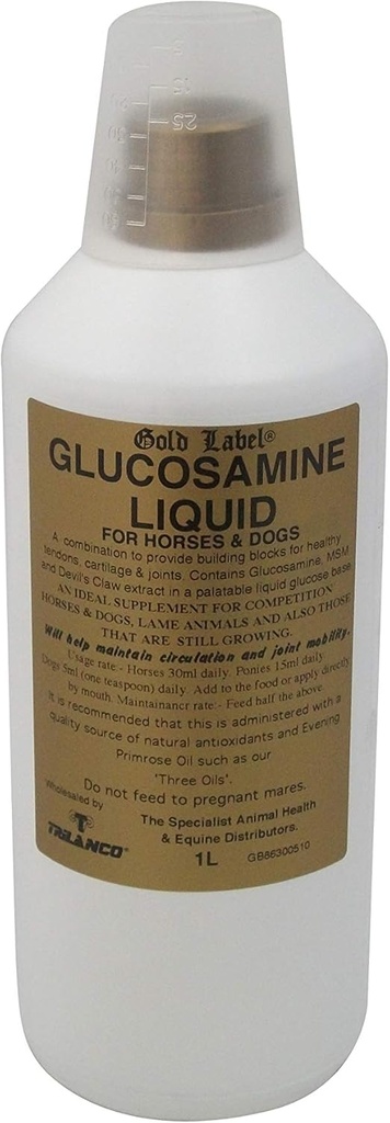 Gold Label Glucosamine Liquid, Horse Supplement, Sunde Joints og Mobilitet, 1 Liter