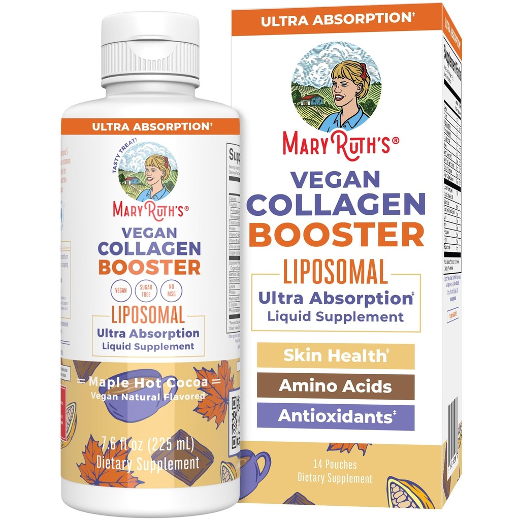 MaryRuth Organics Collagen Booster Liposomal, Sugar Free, Flydende Collagen Booster med C-vitamin, E-vitamin, zink, kobber & silica, hudpleje & fælles supporttillæg, Vegan, non-GMO, 7.6 Fl Oz