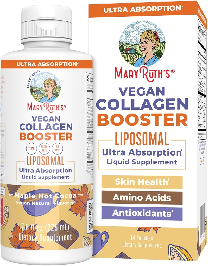 MaryRuth Organics Collagen Booster Liposomal, Sugar Free, Flydende Collagen Booster med C-vitamin, E-vitamin, zink, kobber & silica, hudpleje & fælles supporttillæg, Vegan, non-GMO, 7.6 Fl Oz