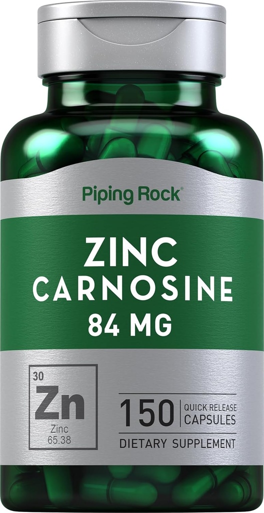 Piping Rock Zink Carnosine Supplement: 124; 84mg; 124; 150 Kapsler: 124; Non- GMO, Gluten Free