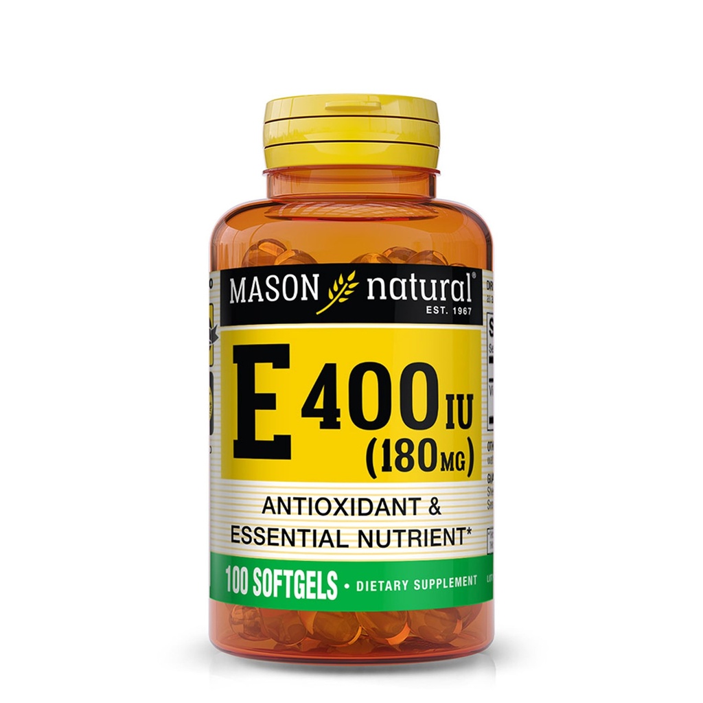 MASON NATURAL Vitamin E 180 mg (400 IE) - Antioxidant og essentiel ernæring, sundt immunsystem, hud og øjne, hele kroppen supplement, 100 Softgel