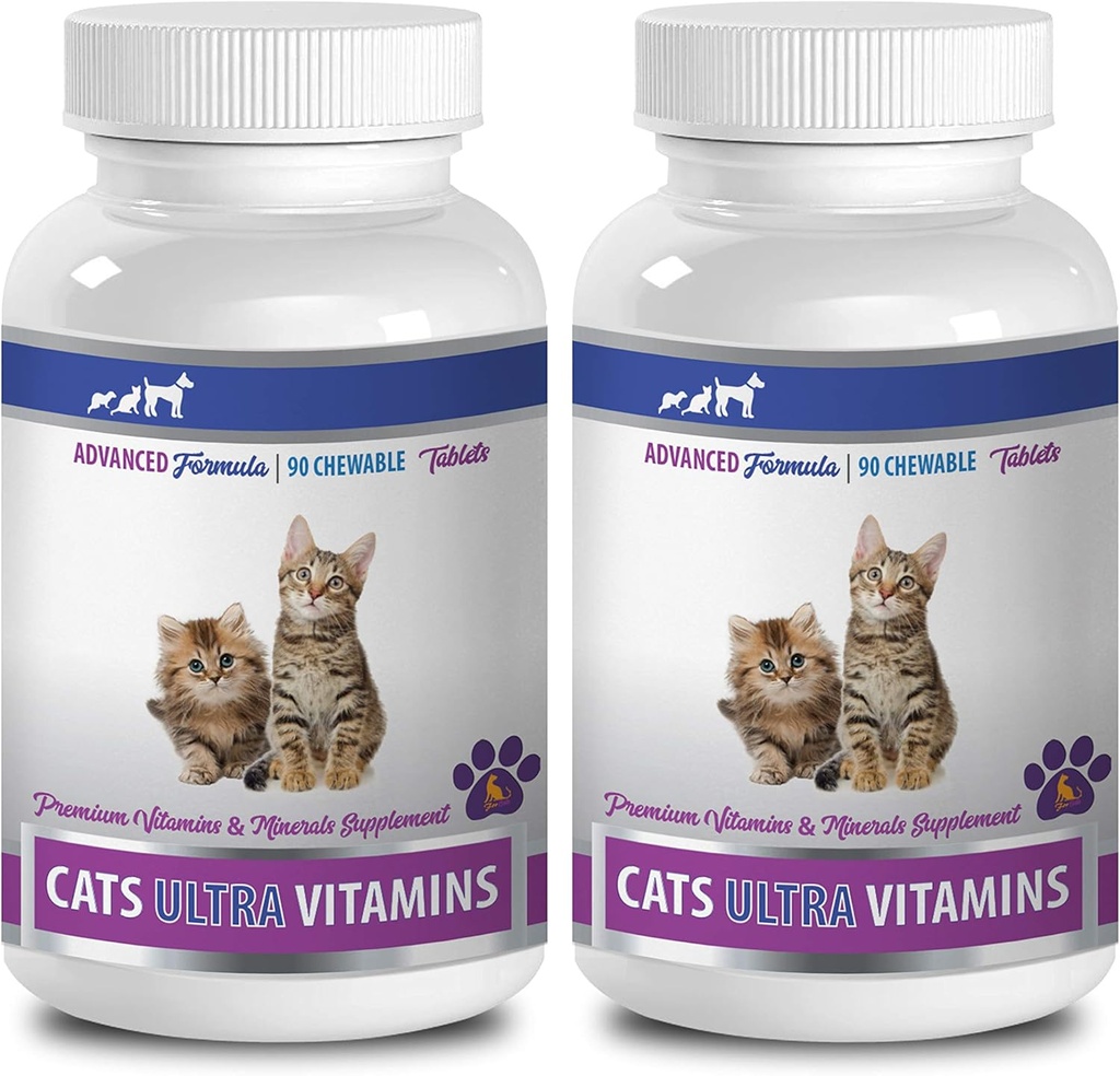Vitaminer til katte Immunsystem - Ultra Vitaminer til katte - Sunde mineraler og vitaminer Formel - Tygge - kat Calcium supplement - 2 flasker (180 Treats)
