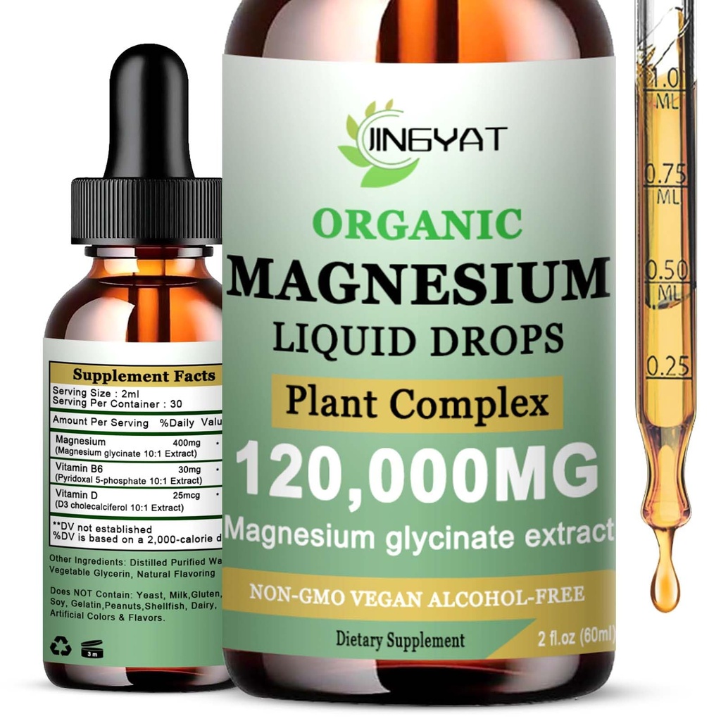 Cortisol Supplement Flydende Magnesium Glycinat w / vitamin D3 & B6- High Absorption Chelated Magnesium Supplement for søvn, muskel, hjerte Health- 6X Potens Than Magnesium gummies Powder