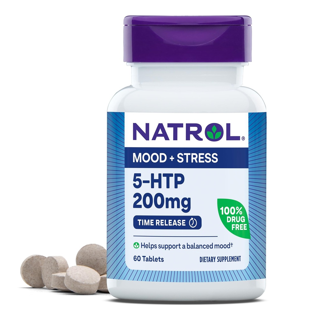 Natrol 5- HTP 200mg, Kosttilskud Hjælper med at understøtte et afbalanceret mood, 60 tidsudgivelsestabletter, 60 dages forsyning