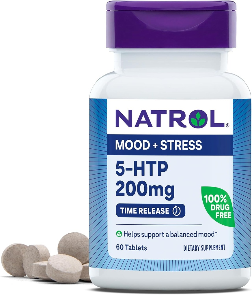 Natrol 5-HTP 200mg, Dietary Supplement Helps Support a Balanced Mood, 60 Time Release Tablets, 60 Day Supply