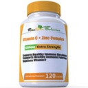 Høj dosis ekstra styrke 1200mg C-vitamin + Zinkkompleks til immunsupportbehandling 120 Kapsel 2 måneder Supply Veggie Capsule Non- GMO Gluten Free Vegan