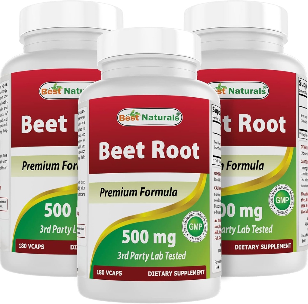 Bedste Naturals Beet Root Powder 500 mg 180 kapsler (180 greve (pakning med 3))